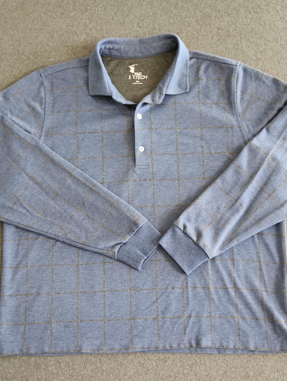 Fairway & Greene F&G Tech Golf Shirt Men's Long Sleeve Blue Grid Size 2XL Collar